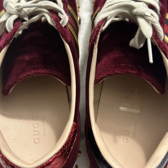 $1180 LkNEW GUCCI Burgundy Velvet New Ace Faux-Pearl Platform Sneakers RARE 37.5 - Picture 8 of 14